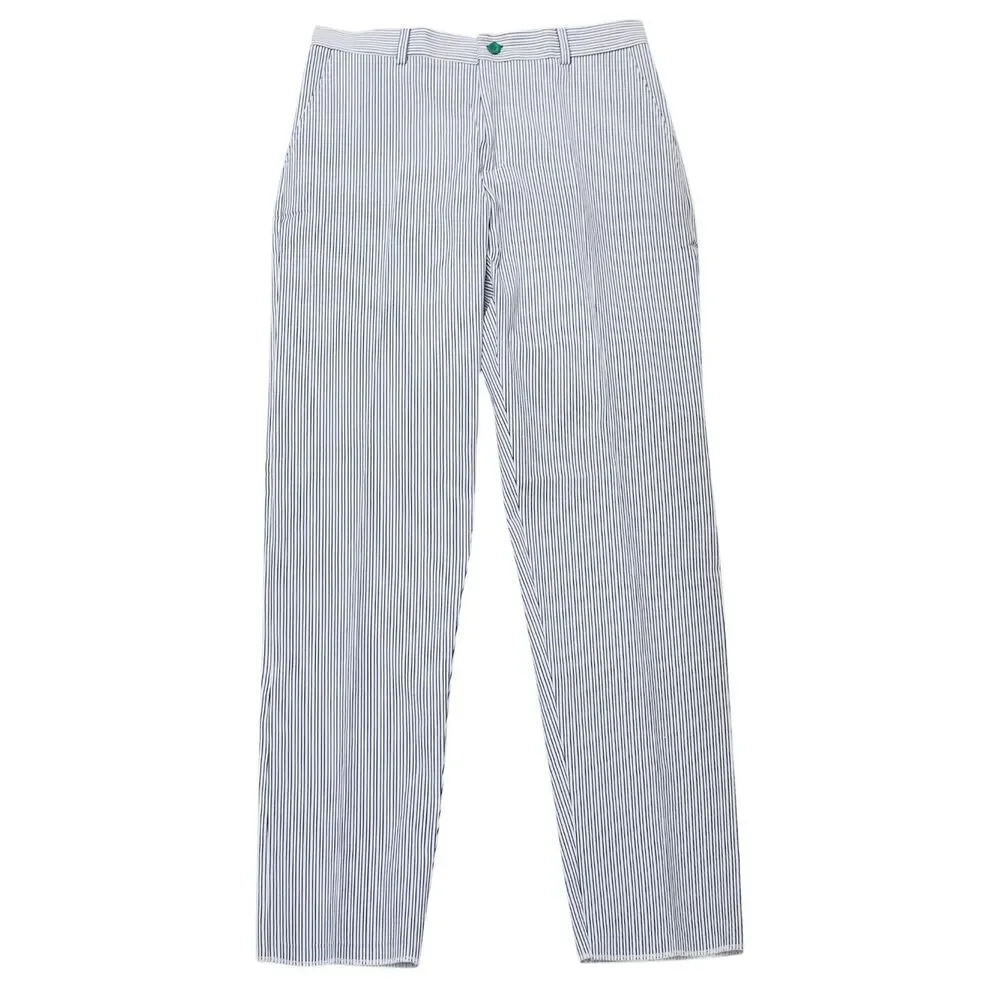 Mens 32 Blue White Textured Stripe Cotton Dress Pants Straight Fit Trousers NWT